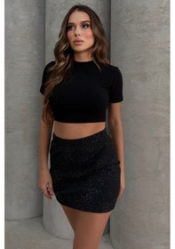 Resim Lesa Wear Yüksel Bel Simli Mini Kalem Etek Siyah 