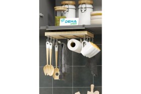 Resim Braventa Collection Paslanmaz Kupa Fincan Askılı Kesme Tahtası Raflı Mutfak Tezgah Üstü Organizer Raf Stand Krom 