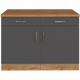 Resim Lale Mutfak 2 Çekmeceli 2 Kapaklı Alt Modül -100 Cm - Çok Amaçlı Dolap -tezgah Dahil Atlantik Çam - Antrasit 