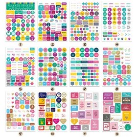 Resim Neevoyu 12 Adet Haftalık Planlayıcı Sticker - Sanat Kağıdı Dekoratif Not - 220x165mm Organizasyon Etiketleri 