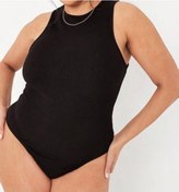 Resim Büyük Beden Halter Yaka Esnek Çıtçıtlı Örme Body Siyah 