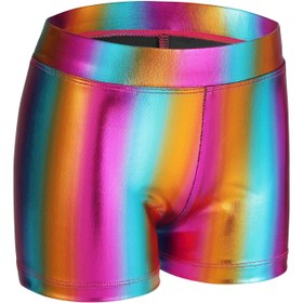 Resim Kızlar Elastik Bel Rahat Spor Dans Jimnastik Renk Bloklu Parıltılı Parlak Atletik Şortlar Çocuklar Yazlık Giysiler 