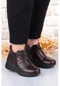 Resim Pepita Z014 Rahat Esnek Kaymaz Taban Yumuşak Hakiki Deri Kadın Bot Kahve 