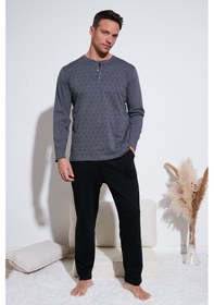 Resim Buratti Pamuklu Beli Lastikli Regular Fit Uzun Kollu Erkek Pijama Takımı 6572008 Füme 