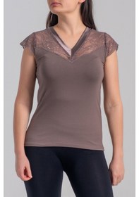 Resim Belinay 8027 Kadın Likralı Dantelli V Yaka Body 001 