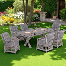Resim LaVida Bahçe Masa Takımı | Rattan Balkon Masa Seti | 100x180 