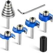 Resim 4pcs Yönlendirici Bitleri 1/4 Shank 6 Rıtıng&#39 Ler Set Rabbeting Yönlendirici Biti 1/2in Ila 1/4in Yönlendirici Kolet ile Ahşap Kanal Açma Için (Yurt Dışından) 