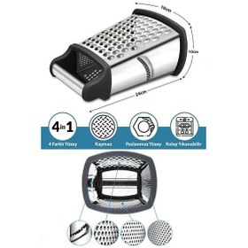 Resim Nishev 4 Fonksiyonlu Orta Boy Çelik El Rende Silikon Tabanlı Sarımsak Kereviz Peynir Sebze Doğrayıcı Rende 