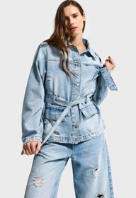 Resim it's basic Kadın Ice 12s6-32 Oversize Kemer Detaylı Yırtık %100 Koton Denim Ceket 