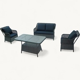 Resim İcon Raddan 2+1+1 Çay Seti Balkon Teras Bahçe Mobilyası El Örgüsü Raddan 4 Kişilik Oturma Grubu Antrasit 