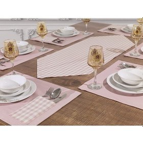 Resim Amerikan Servis Supla Ve Runner Seti 12 Kişilik Set Pudra Ekose D Pudra 