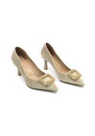 Resim Feles Kadife Taş Toka Detaylı Stiletto Kadın Topuklu Ayakkabı Ten 