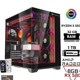 Resim GAMELİNE Pro x8 Ryzen 5 5500 32GB RAM 1TB M.2 Nvme RX580 8GB Oyuncu Masaüstü Bilgisayar 
