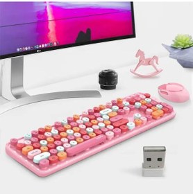 Resim Renkli Daktilo Tarzı Vintage Mekanik Klavye Mouse Pc Laptop Uyumlu Kablosuz 