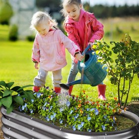 Resim 1 Takım Ağır Hizmet Tipi Galvaniz Çelik Yükseltilmiş Bahçe Karyolası Seti - Oluklu Oval Tasarım ile Kolay Montaj, Paslanmaz ve Rüzgara Dayanıklı İdeal Sebze, Meyve, Çiçek, Ot Yetiştirme İçin Modern Dış Mekan/Balkon 