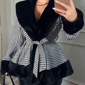Resim Kadınlar İçin Şık Houndstooth Peluş Kaban - Sonbahar ve Soğuk Günlerde Sıcak Tutan Ekose Desenli Dikim Ceket, Yapay Tüylü Yaka & Kuşağa Sahip, Şık Çizgili Fit Partiler için, ile Her gün kullanım üzere Siyah Beyaz Üzer Giysi (Makinede yıkanabilir), Kadınlar İçin Ceketler, Kadınlar için kışlık ceket, Kadınlar İçin Ceketl Kadın Sonbahar Ceketi, Kadın Montlar ve Ceketler, Kadın Ceketi, Kadın Ceketleri, Kadınlar İçin Şık Ceketler, Kadın Ceketi, Sonbahar Ceketi, Bayan Ceketleri, 