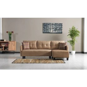 Resim Meşe Home Puzzle Kılıflı Süngerli Nubuk Kumaş Açık Kahve Plastik Ayak Köşe Takımı 