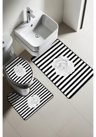 Resim Modern Desenli Dijital Baskı 3 Lü Banyo Paspas Takımı Yıkanabilir Kaymaz Tabanlı Klozet Takımı Klz0018 Renkli 