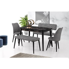 Resim Sweethomemasasandaly Açılır Silva Beyaz Mermer Masa + Ekol Bench Takım (519829312) 