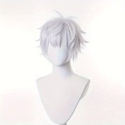Resim Şık Erkek Beyaz Kıvırcık Anime Cosplay Peruk - Isıya Dayanıklı, Yumuşak ve Nefes Alabilir, Partiler, Kongreler ve Kostüm Etkinlikleri İçin Mükemmel - Kolay Stil ve Bakım 