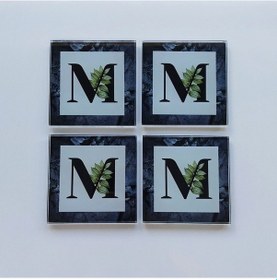 Resim Decorita Cam Bardak Altlığı M Harfli Tasarım 4'lü Takım 10 x 10 CM Çok Renkli 