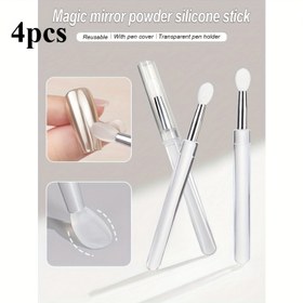Resim 4 adet Tırnak Sanatı Silikon Sihirli Ayna Kalemi - Ayna Tozu ve Parıltı Uygulaması için Şeffaf Silikon Çubuk, Ergonomik Saplı Taşınabilir Çok Fonksiyonlu Fırça, Tekrar Kullanılabilir ve Kolay Temizlenebilir Tasarım, Hassas Tırnak Sanatı, Manikür ve Pedikür, Tırnak Teknolojisi Aksesuarları, Manikür Temel Ürünleri, Şık Fırça Tasarımı, Dayanıklı Fırça Başlığı, Güzellik Tutkunları, Kompakt Aracı, Pürüzsüz Uygulama, DIY Manikür Sevginleri 