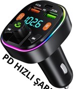 Resim KALİTESENİNLE Bluetooth Araç Kiti Araç Fm Transmitter USB Type-C MP3 SD Kart Flash Için Uygun PD Çakmaklık Girişli 