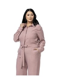 Resim Disentis Büyük Beden Beli Tünelli Ve Arkadan Lastikli Geniş Paça Pembe Tulum Pembe 