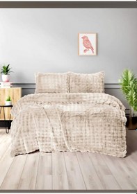 Resim Merinos Diamond Kürk Comforter Set Çift Kiş Yorganseti-bubble Bej Bej 