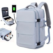 Resim Kadınlar için Havayolu Onaylı 38.1cm Laptop Seyahat Sırt Çantası, Açık Mavi Polyester Ayarlanabilir Askılı, Ayakkabı Bölmesi & USB Şarj Portu - Okul & İş Gezileri için İdeal, Laptop Çantası 