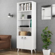 Resim Ferniso Mobilya 2 Kapaklı Beyaz Kitaplık 65x180 cm Suntalam Modern Tasarım Geniş Saklama Alanı 