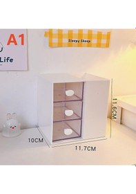 Resim Masaüstü Kalemlik Organizer 7 Bölmeli Kawaii Kapaklı Mini Çekmeceli Kalemlik - Beyaz Beyaz 