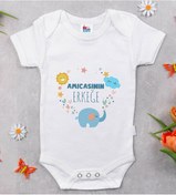 Resim Bk Kids Amcasının Erkeğe Tasarımlı Beyaz Bebek Body Zıbın-1 Çok Renkli 