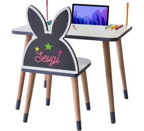 Resim Liva Ahşap Çocuk Masa Sandalye Takımı Tekli Pembe (Kelebekli)- Tablet, Telefon ve Kalemlik Yeri Yaz Sil Özellikli Yüzey 