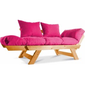 Resim Mobil Deco Kombin Wood Ahşap Iki Kişilik Kanepe (Ceviz/pembe) 
