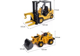 Resim Giffy Oyuncak Kutulu Metal Başlıklı Iş Makinaları Seti Kepçe Bulldozer Forklift 4 Ü 1 Arada Set Sürtmeli Mini Inşaat Araçları 
