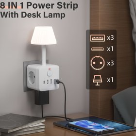 Resim 1 Adet Ayarlanabilir LED Lambalı Priz - Kompakt Masa Organizatörü, USB/Type-C Şarj İstasyonu (3 USB-A + 1 USB-C), Aşırı Gerilim Koruyucu, Ayrı Açma/Kapama Butonları ile Ev Ofisi, Yatak Odası, Oturma Odası için - Avrupa Fişi (220-240V) - Teknoloji Severler İçin İdeal Hediye, Çalışma Alanı Düzenleyici, Yer Tasarrufu Çözümü, Sağlam Malzeme, Uzaktan Çalışanlar 