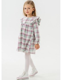 Resim Miniğimin Cicileri Ekose Düğmeli Fırfırlı Pamuk Elbise Kız Ço... Yeşil 