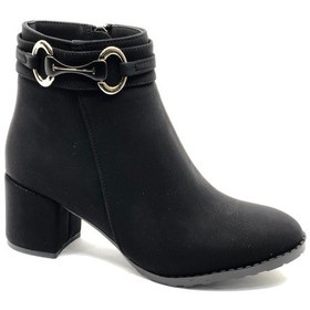 Resim Feles Yanı Tokalı Klasik Topuklu Kadın Bot Siyah 