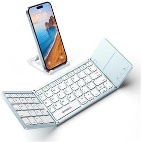 Resim Samsung Uyumlu Samsers Touchpadli Katlanabilir Bluetooth Klavye Bt X 1 Sky Blue 