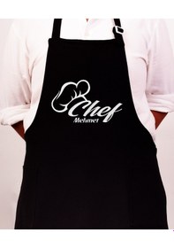 Resim Mutfak Önlüğü Kişiye Ve İsme Özel Nakışlı Mutfak Önlüğü Şef 1 Farklı Renkler Siyah 