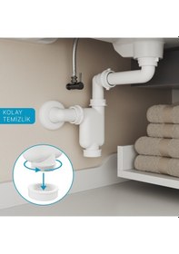 Resim Aqua Bagno Comfort Yer Kazandıran Lavabo Sifonu Ve Süzgeç - 2 Parça , Kolay Temizlenir, Ayarlanabilir Koku Önleyici Gide beyaz 