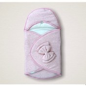 Resim Yenidoğan Düğme Detaylı Çizgi Efektli Çift Fiyonk Klasik Kundak Bebek Battaniyesi Pembe 