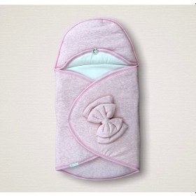 Resim Yenidoğan Düğme Detaylı Çizgi Efektli Çift Fiyonk Klasik Kundak Bebek Battaniyesi Pembe 