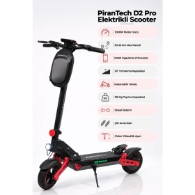 Resim Pirantech D2PRO Elektrikli Scooter 1000W Kırmızı | Mobil Uygulama | Çift Amortisör | Gidon Yükseklik Ayarı 
