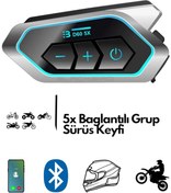 Resim MOTOANL Motosiklet İntercom 5X Cihaz Eşleşmeli Tüm Kasklara Uygun RGB Işıklı 5.3 Bluetooth 