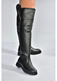 Resim Fox Shoes V973801009 Siyah Alçak Topuklu Diz Üstü Klasik Kadın Binici Çizme Siyah 