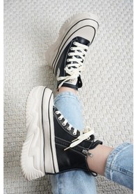 Resim Peggy Guja İthal Özel Seri Hakiki Deri Kadın Spor Bot Siyah-siyah Siyah 