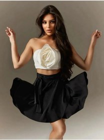 Resim Idnefa Büyük Beden Saten Kruvaze Etek 433635313 Siyah 