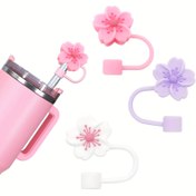 Resim 3 adet Silikon Çiçek Pipet Kapağı Bardak için, 10mm 30 ve 40oz Termos ile Uyumlu, Toz Geçirmez Yeniden Kullanılabilir Pipet İpuçları Kapaklar (Pipetsiz) 